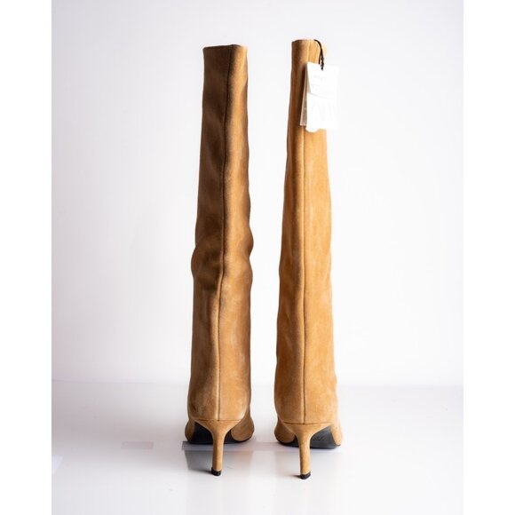 Zara Womens Knee High Boots Wide Shaft Split Leather Dark Tan US 11 EU 42 NWT - Picture 7 of 10